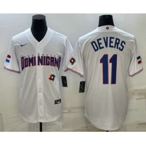 Men's Dominican Republic Baseball #11 Rafael Devers 2023 White World Baseball Classic Stitched Jersey