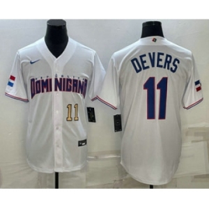 Men's Dominican Republic Baseball #11 Rafael Devers Number 2023 White World Baseball Classic Stitched Jerseys