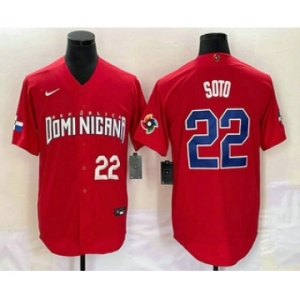 Men's Dominican Republic Baseball #22 Juan Soto Number 2023 Red World Classic Stitched Jersey
