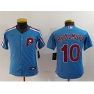 Youth Philadelphia Phillies #10 JT Realmuto Light Blue Cooperstown Cool Base Jersey