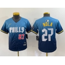 Youth Philadelphia Phillies #27 Aaron Nola Number Blue 2024 City Connect Limited Stitched Jersey