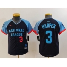 Youth Philadelphia Phillies #3 Bryce Harper Number Navy 2024 All Star Limited Stitched Jersey