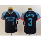 Youth Philadelphia Phillies #3 Bryce Harper Number Navy 2024 All Star Limited Stitched Jerseys