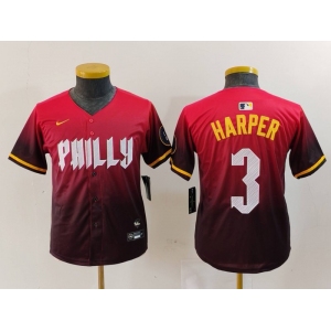 Youth Philadelphia Phillies #3 Bryce Harper Red 2024 City Connect Limited Jersey