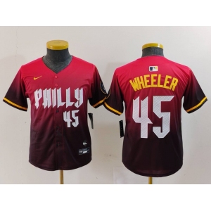 Youth Philadelphia Phillies #45 Zack Wheeler Number Red 2024 City Connect Limited Jersey
