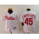 Youth Philadelphia Phillies #45 Zack Wheeler White Pinstripe Stitched Cool Base Jersey