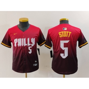 Youth Philadelphia Phillies #5 Bryson Stott Number Red 2024 City Connect Limited Jersey