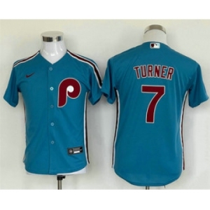 Youth Philadelphia Phillies #7 Trea Turner Blue Stitched MLB Cool Base Nike Jersey
