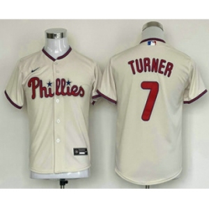 Youth Philadelphia Phillies #7 Trea Turner Cream Stitched MLB Cool Base Nike Jersey