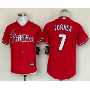 Youth Philadelphia Phillies #7 Trea Turner Red Cool Base Stitched Baseball Jersey