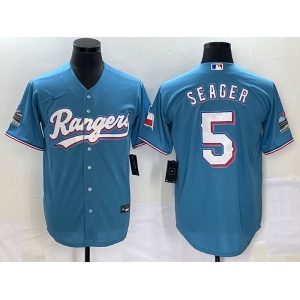 Women Texas Rangers #5 Corey Seager Light Blue Stitched MLB Cool Base Nike Jersey