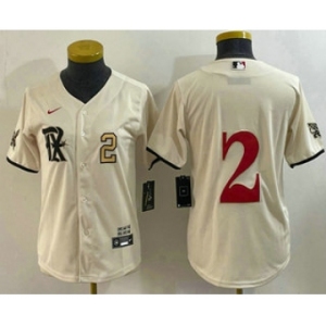 Women's Texas Rangers #2 Marcus Semien Number Cream 2023 City Connect Stitched Baseball Jersey