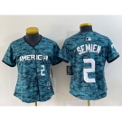 Women's Texas Rangers #2 Marcus Semien Number Teal 2023 All Star Stitched Baseball Jersey