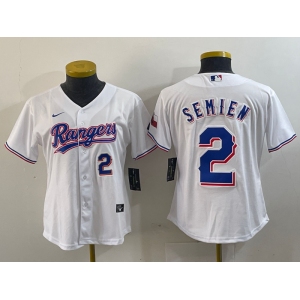 Women's Texas Rangers #2 Marcus Semien Number White 2024 Gold Collection Limited Cool Base Jerseys