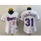 Women's Texas Rangers #31 Max Scherzer Number White 2024 Gold Collection Limited Cool Base Jersey