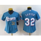 Women's Texas Rangers #32 Evan Carter Light Blue Team Logo Cool Base Jerseys