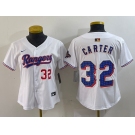 Women's Texas Rangers #32 Evan Carter Number White 2024 Gold Collection Limited Cool Base Jerseys