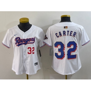 Women's Texas Rangers #32 Evan Carter Number White 2024 Gold Collection Limited Cool Base Jerseys