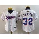 Women's Texas Rangers #32 Evan Carter White 2024 Gold Collection Limited Cool Base Jersey