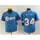 Women's Texas Rangers #34 Nolan Ryan Blue With Patch Stitched Baseball Jersey(Run Small)