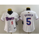 Women's Texas Rangers #5 Corey Seager Number White 2024 Gold Collection Limited Cool Base Jerseys