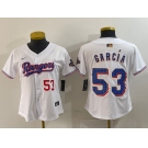 Women's Texas Rangers #53 Adolis Garcia Number White 2024 Gold Collection Limited Cool Base Jersey