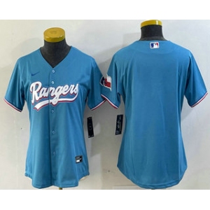 Women's Texas Rangers Blank Number Light Blue Team Logo Cool Base Jersey