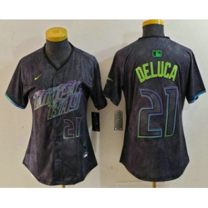 Women'sTampa Bay Rays #21 Jonny DeLuca Number Charcoal 2024 City Connect Limited Stitched Jersey