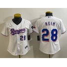 Youth Texas Rangers #28 Jonah Heim Number White 2023 World Series Champions Cool Base Jersey