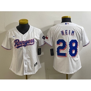 Youth Texas Rangers #28 Jonah Heim White 2023 World Series Champions Cool Base Jersey