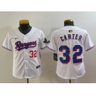 Youth Texas Rangers #32 Evan Carter Number White 2024 Gold Collection Limited Cool Base Jersey