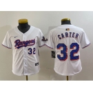 Youth Texas Rangers #32 Evan Carter Number White 2024 Gold Collection Limited Cool Base Jerseys