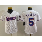 Youth Texas Rangers #5 Corey Seager White 2024 Gold Collection Limited Cool Base Jersey