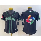 Women's Mexico Baseball 2023 Black World Big Logo Classic Stitched Jersey