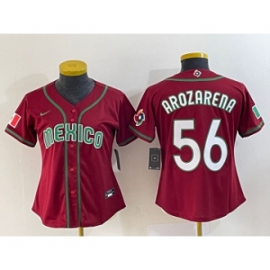 Women's Mexico Baseball #56 Randy Arozarena 2023 Red World Classic Stitched Jersey 1