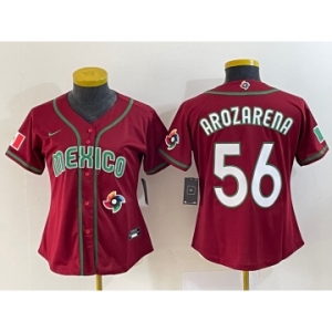 Women's Mexico Baseball #56 Randy Arozarena 2023 Red World Classic Stitched Jersey