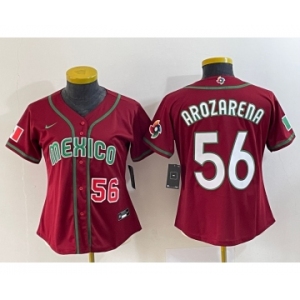 Women's Mexico Baseball #56 Randy Arozarena Number 2023 Red World Classic Stitched Jersey 1