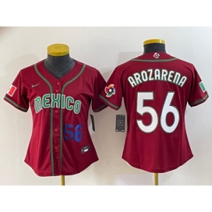 Women's Mexico Baseball #56 Randy Arozarena Number 2023 Red World Classic Stitched Jersey 4