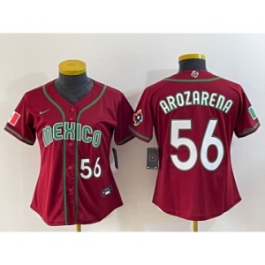 Women's Mexico Baseball #56 Randy Arozarena Number 2023 Red World Classic Stitched Jersey