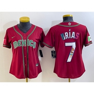 Women's Mexico Baseball #7 Julio Urias Number 2023 Red World Baseball Classic Stitched Jersey10