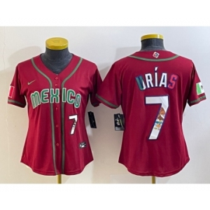 Women's Mexico Baseball #7 Julio Urias Number 2023 Red World Baseball Classic Stitched Jersey8