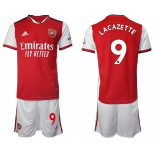 Arsenal F.C #9 Lacazette Red Home Soccer Jersey with Shorts