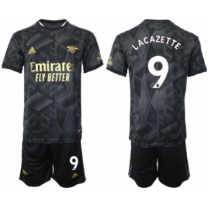 Men's Arsenal F.C #9 Lacazette 2023 Black Away Soccer Jersey Suit