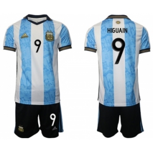 Men's Argentina #9 Higuain White Blue Home Soccer Jersey Suit