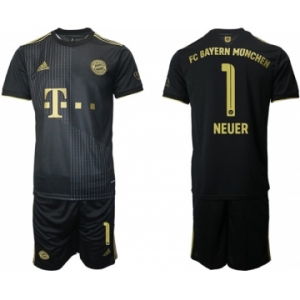 Men's FC Bayern München #1 Neuer Black Away Soccer Jersey with Shorts