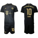 Men's FC Bayern München #10 Leroy Sané Black Away Soccer Jersey with Shorts