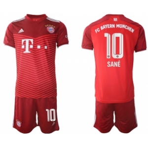 Men's FC Bayern München #10 Leroy Sané Red Home Soccer Jersey with Shorts