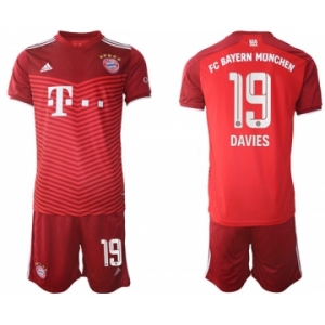 Men's FC Bayern München #19 Alphonso Davies Red Home Soccer Jersey With Shorts