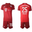 Men's FC Bayern München #25 Thomas Müller Red Home Soccer Jersey With Shorts