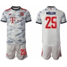 Men's FC Bayern München #25 Thomas Müller White Away Soccer Jersey With Shorts